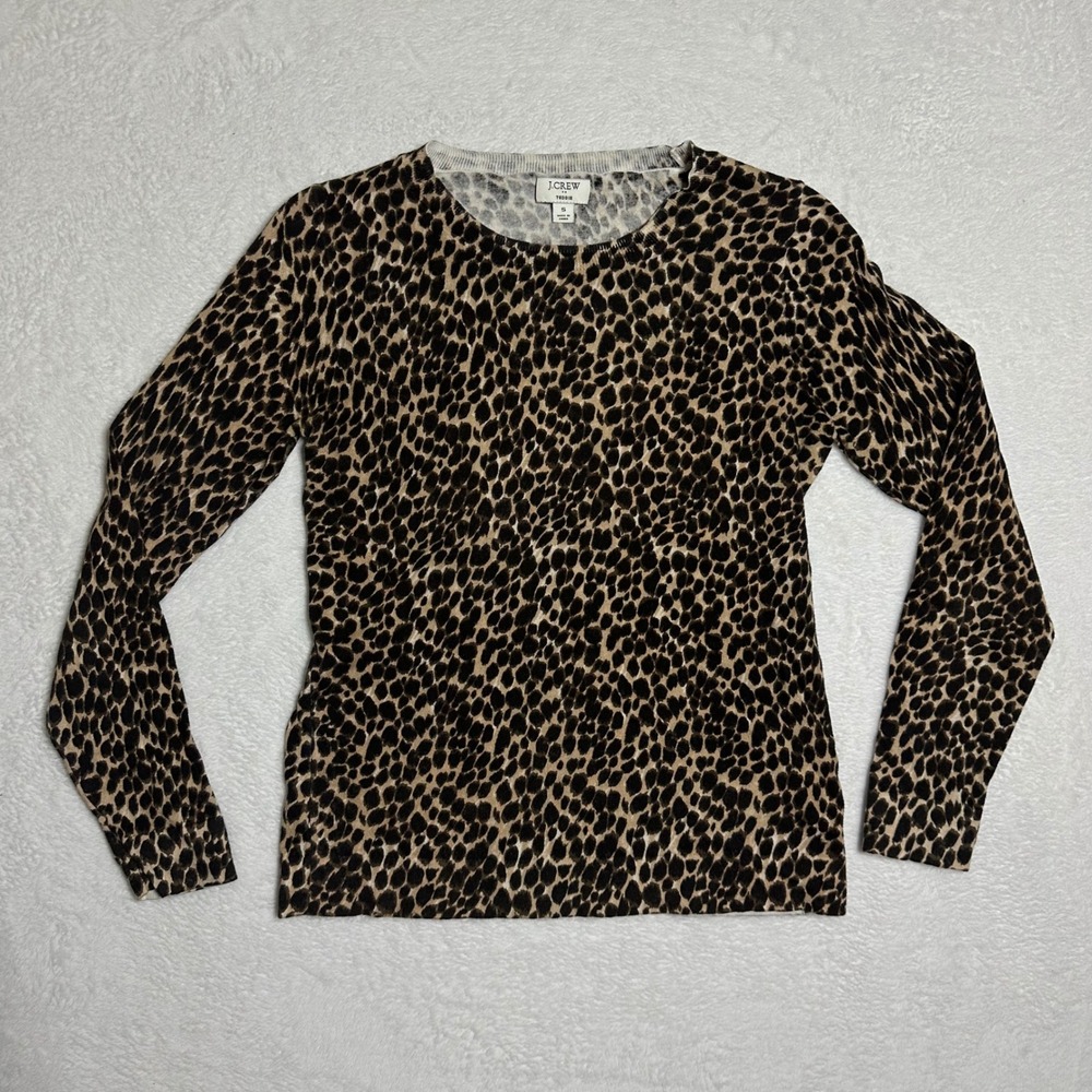 J.Crew Teddie Sweatshirt Womens Small Leopard Print Cotton Crewneck Long Sleeve